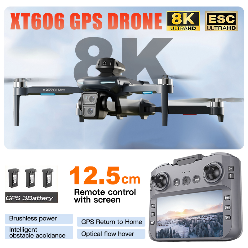 XT606 MAX 3 battery Drone 4k 8 - Drone Kit Long Range のレビューと価格